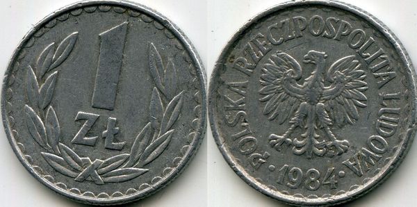Монета 1 злотый 1984г Польша
