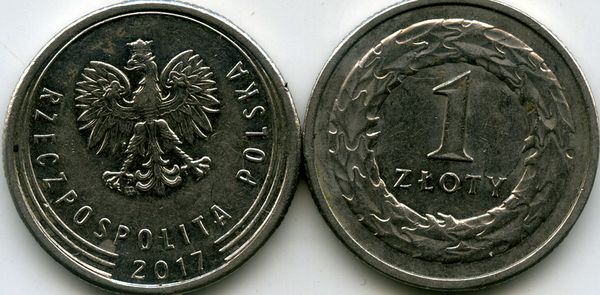 Монета 1 злотый 2017г Польша