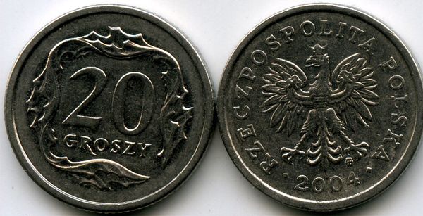 Монета 20 грош 2004г Польша