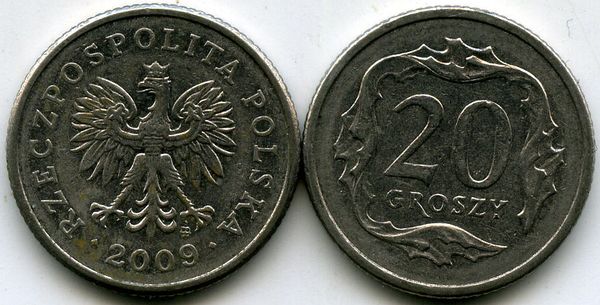 Монета 20 грош 2009г Польша