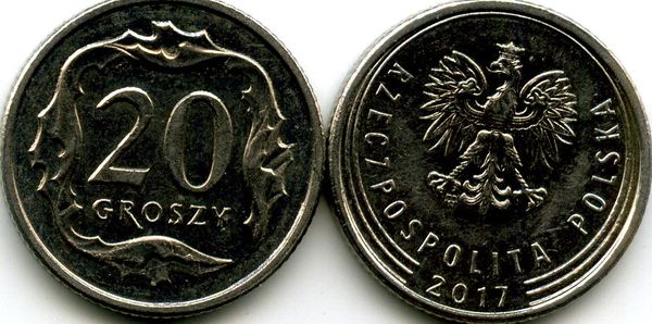 Монета 20 грош 2017г Польша