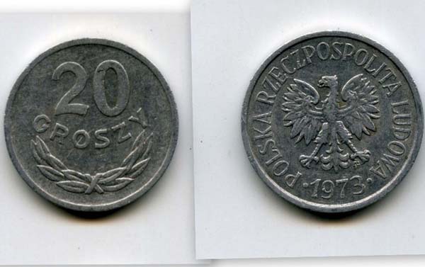 Монета 20 грош 1973г Польша