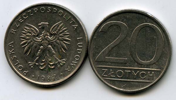 Монета 20 злотых 1987г Польша