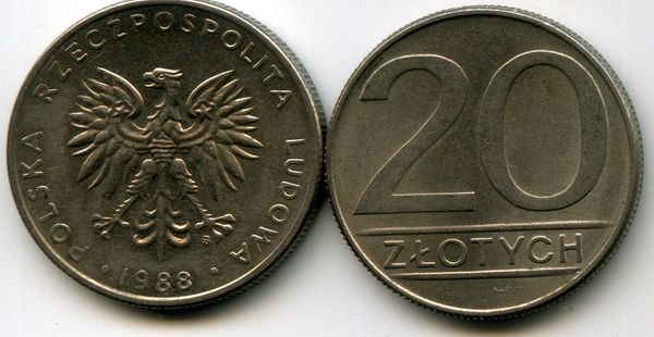 Монета 20 злотых 1988г Польша