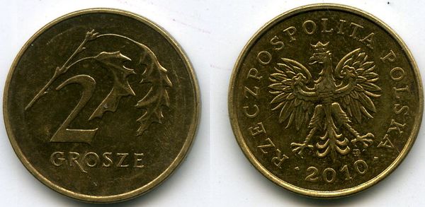 Монета 2 гроша 2010г Польша