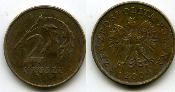 Монета 2 гроша 2009г Польша