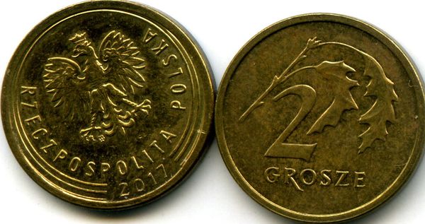 Монета 2 гроша 2017г Польша