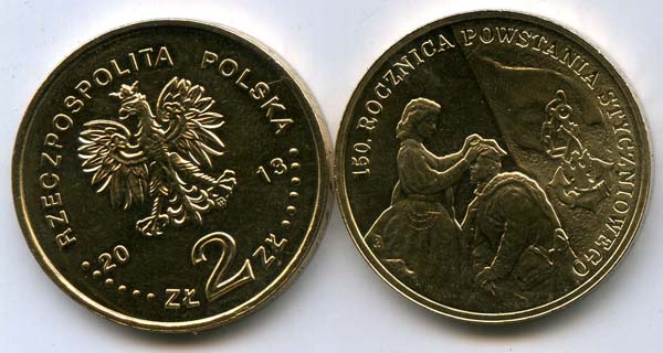 Монета 2 злотых 2013г 150 лет восстания Польша