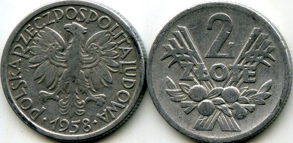 Монета 2 злотых 1958г Польша