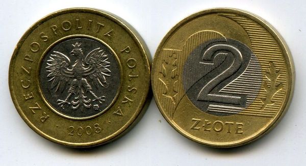 Монета 2 злотых 2008г Польша