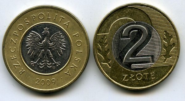 Монета 2 злотых 2009г Польша