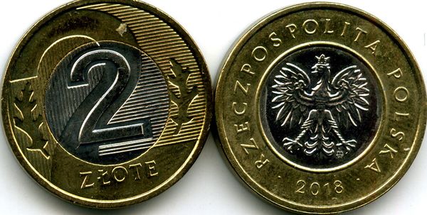 Монета 2 злотых 2018г Польша