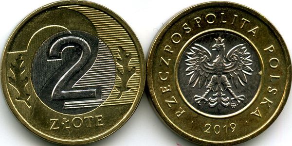 Монета 2 злотых 2019г Польша
