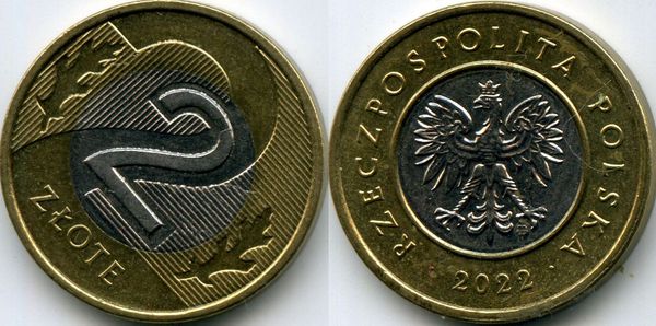 Монета 2 злотых 2022г Польша