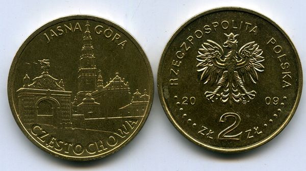 Монета 2 злотых 2009г Ченстохова Польша