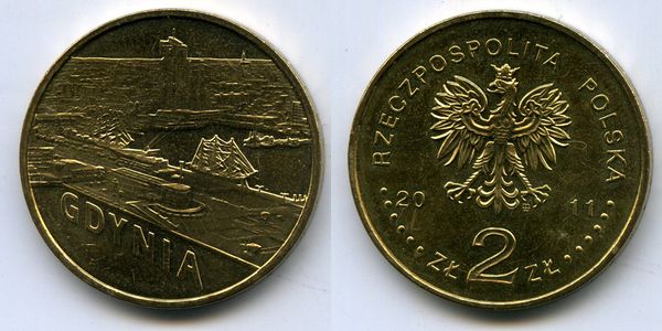 Монета 2 злотых 2011г Гдыня Польша