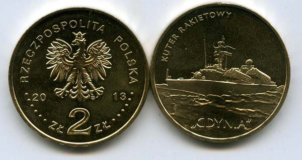 Монета 2 злотых катер Гдыня 2013г Польша