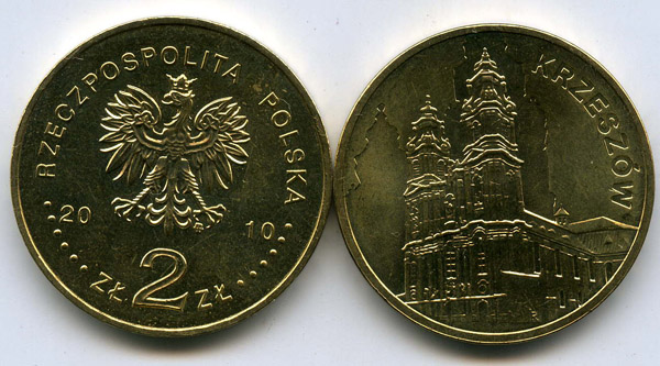 Монета 2 злотых 2010г Кшешув Польша