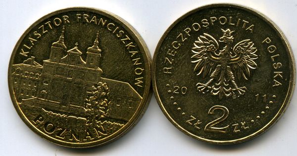 Монета 2 злотых 2011г Познань Польша