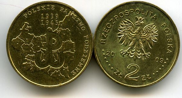 Монета 2 злотых 2009г подпольное государство Польша