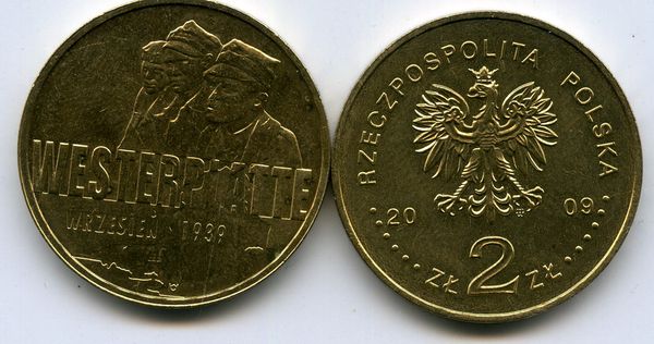 Монета 2 злотых 2009г сентябрь 1939 Польша