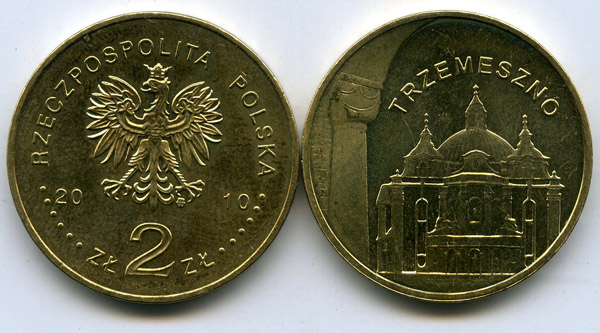 Монета 2 злотых 2010г Тшемешно Польша