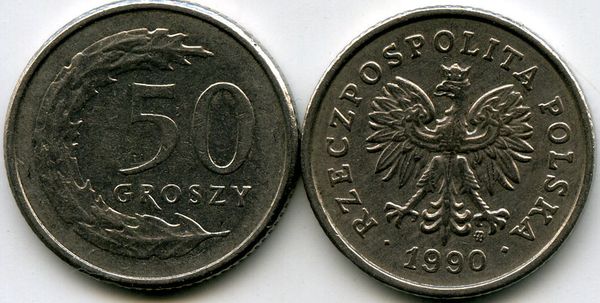 Монета 50 грош 1990г Польша