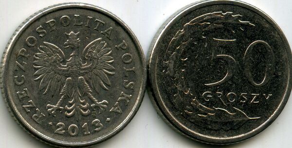 Монета 50 грош 2013г Польша