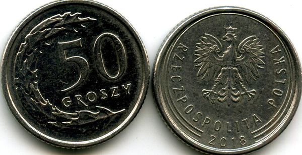 Монета 50 грош 2018г Польша