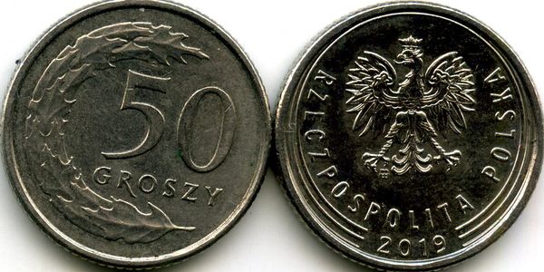 Монета 50 грош 2019г Польша