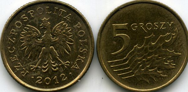 Монета 5 грош 2012г Польша
