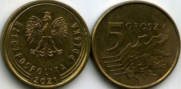Монета 5 грош 2021г Польша