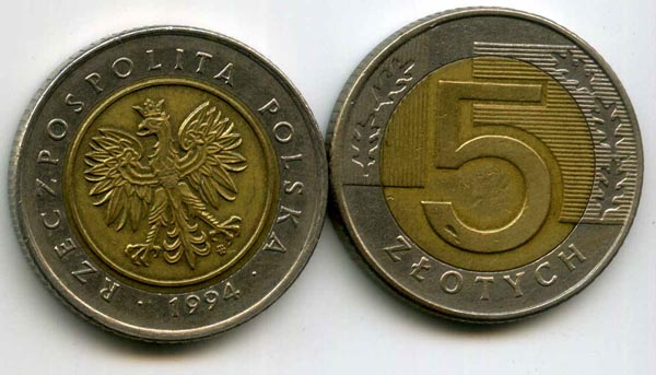 Монета 5 злотых 1994г Польша