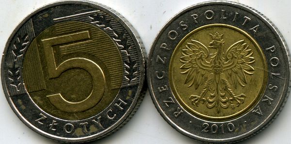 Монета 5 злотых 2010г Польша