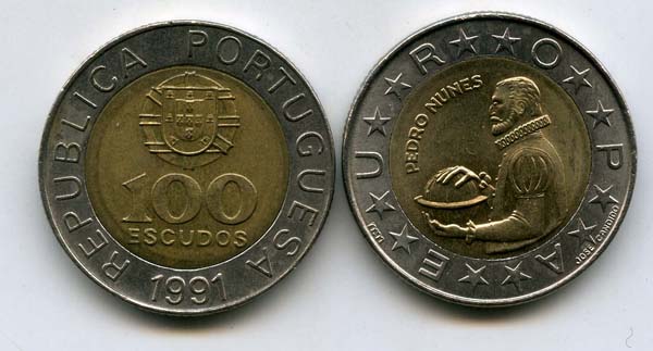 Монета 100 эскудо 1991г Португалия