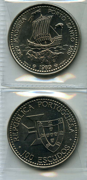 Монета 100 эскудо 1989г Мадейра Португалия