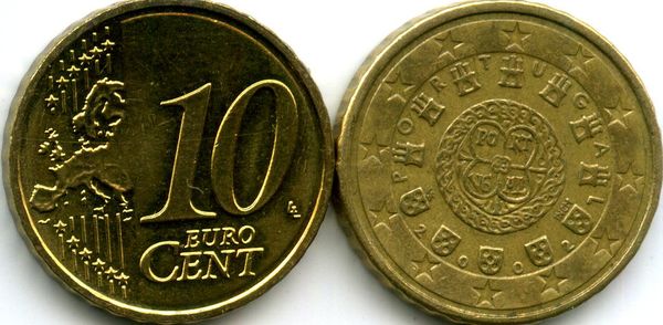 Монета 10 евроцент 2002г Португалия