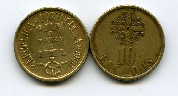 Монета 10 эскудо 1990г Португалия