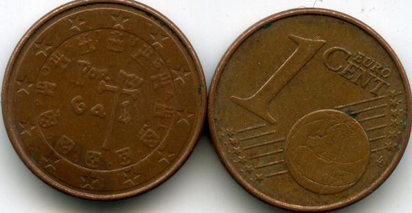 Монета 1 евроцент 2002г Португалия