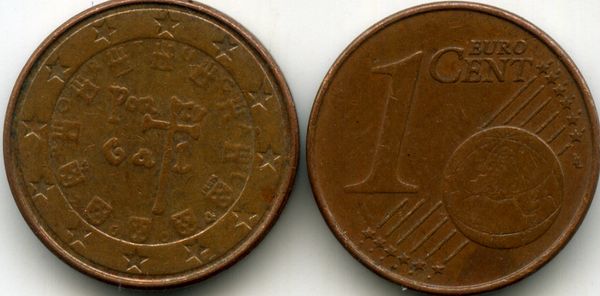 Монета 1 евроцент 2004г Португалия