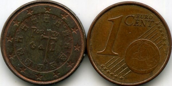 Монета 1 евроцент 2009г Португалия