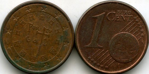 Монета 1 евроцент 2012г Португалия