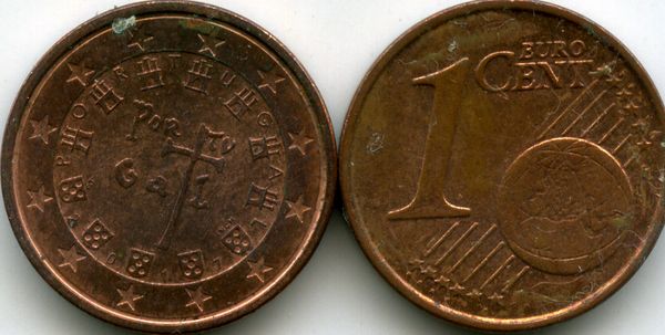 Монета 1 евроцент 2017г Португалия