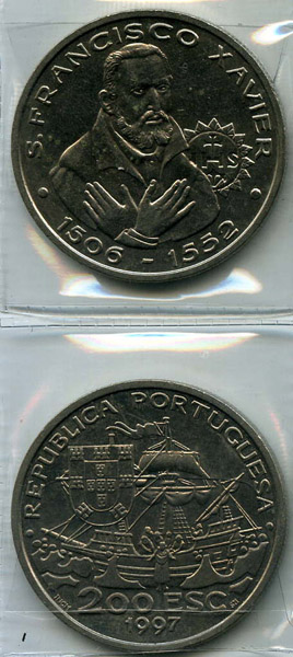 Монета 200 эскудо 1997г Св.Франциско Хавьер Португалия
