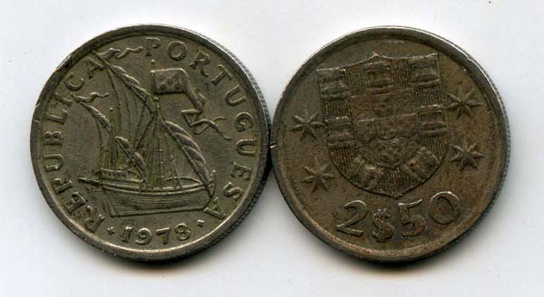 Монета 2,5 эскудо 1978г Португалия