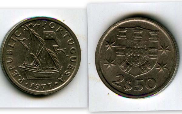 Монета 2,5 эскудо 1977г Португалия
