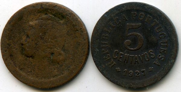 Монета 5 сентавос 1927г Португалия