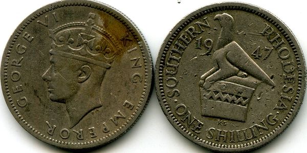 Монета 1 шиллинг 1947г Родезия