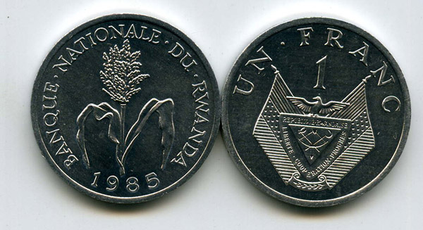 Монета 1 франк 1985г Руанда