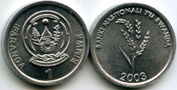Монета 1 франк 2003г Руанда